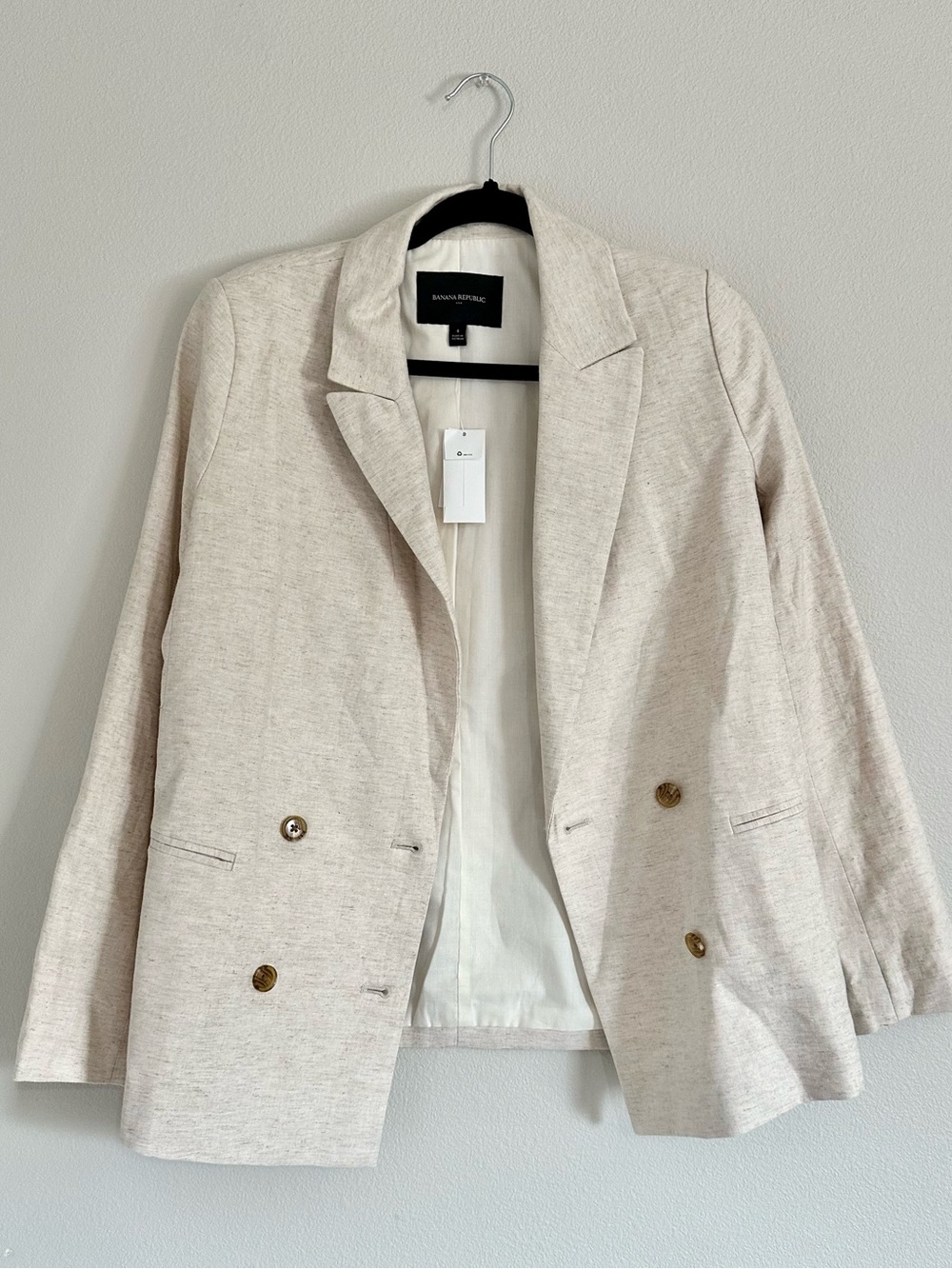 Banana Republic Ivory Linen Blend Double Breasted Blazer 4 Button Size 4 NWT
